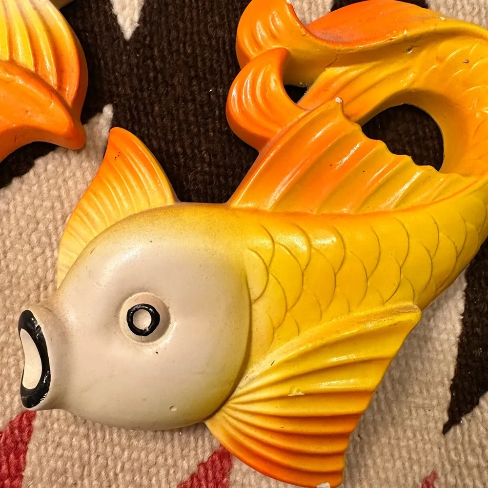 Decorative Vintage Orange and Yellow Fish Figurines
